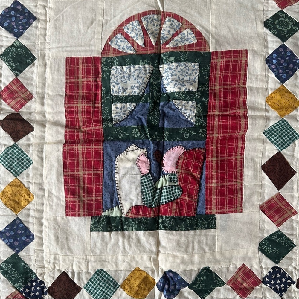 Vintage Cotton Small Patchwork Quilt Village Home Cozy Vibe - Picture 8 of 11